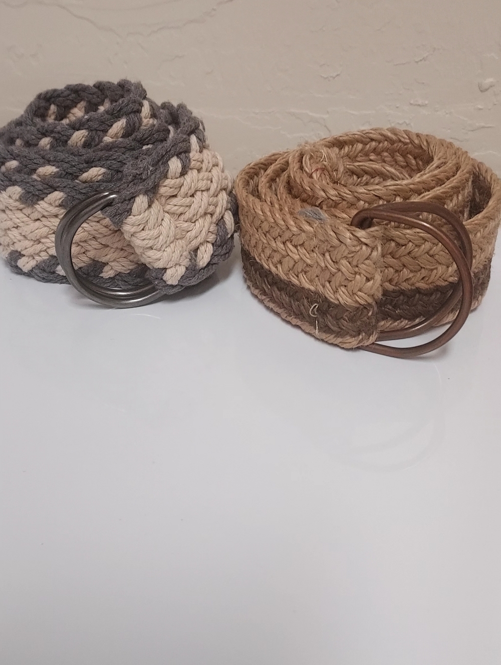 Ladies Braided Jute Rope Belts - Natural & Gray Two-Pack